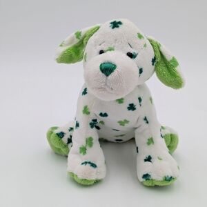 Plush Dog Toy - White and Green Soft Puppy
